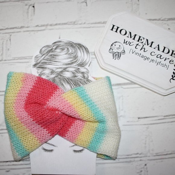 🍭🌈 Candy Stripes Knit Headband · Handmade · One Size * - Picture 1 of 4